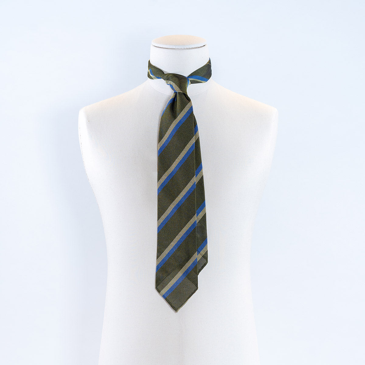 3-Fold Garza Grossa Krawatte Seide - olive gestreift
